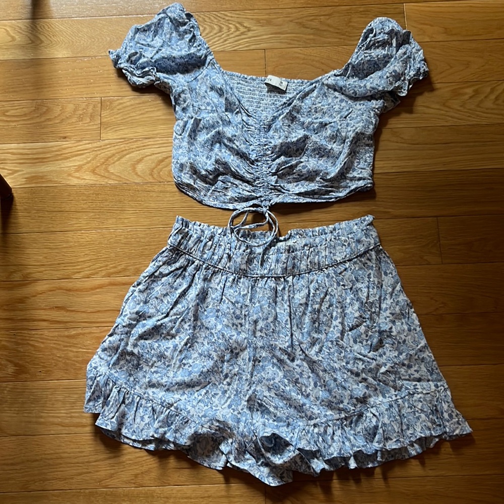 Hollister Light Blue Floral Two-Piece Top and Shorts Set
